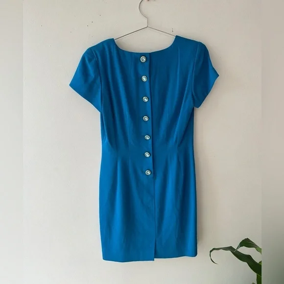 Vintage Steven Stolman - Ann Taylor Mini Dress- Button Back - Teal - Size 6 - Picture 6 of 10